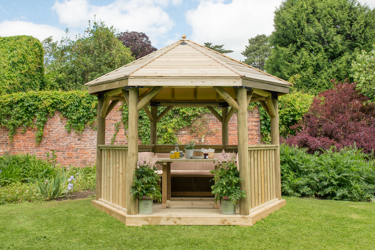 Forest Garden Hexagonal Wooden Garden Gazebo With Timber Roof