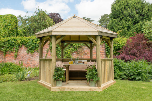 Forest Garden Hexagonal Wooden Garden Gazebo With Timber Roof