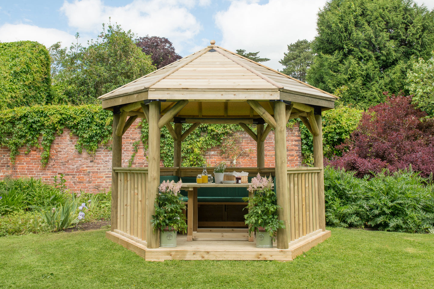Forest Garden Hexagonal Wooden Garden Gazebo With Timber Roof