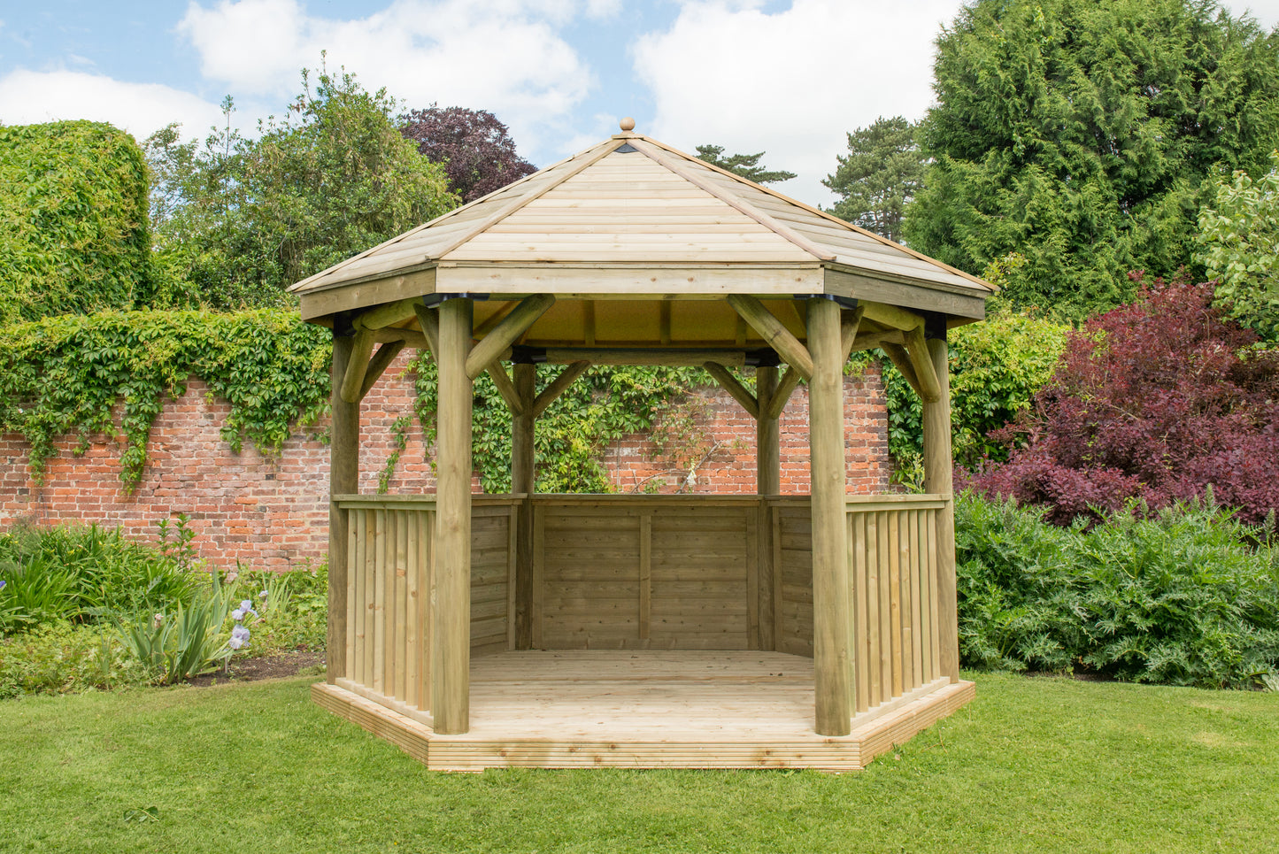 Forest Garden Hexagonal Wooden Garden Gazebo With Timber Roof