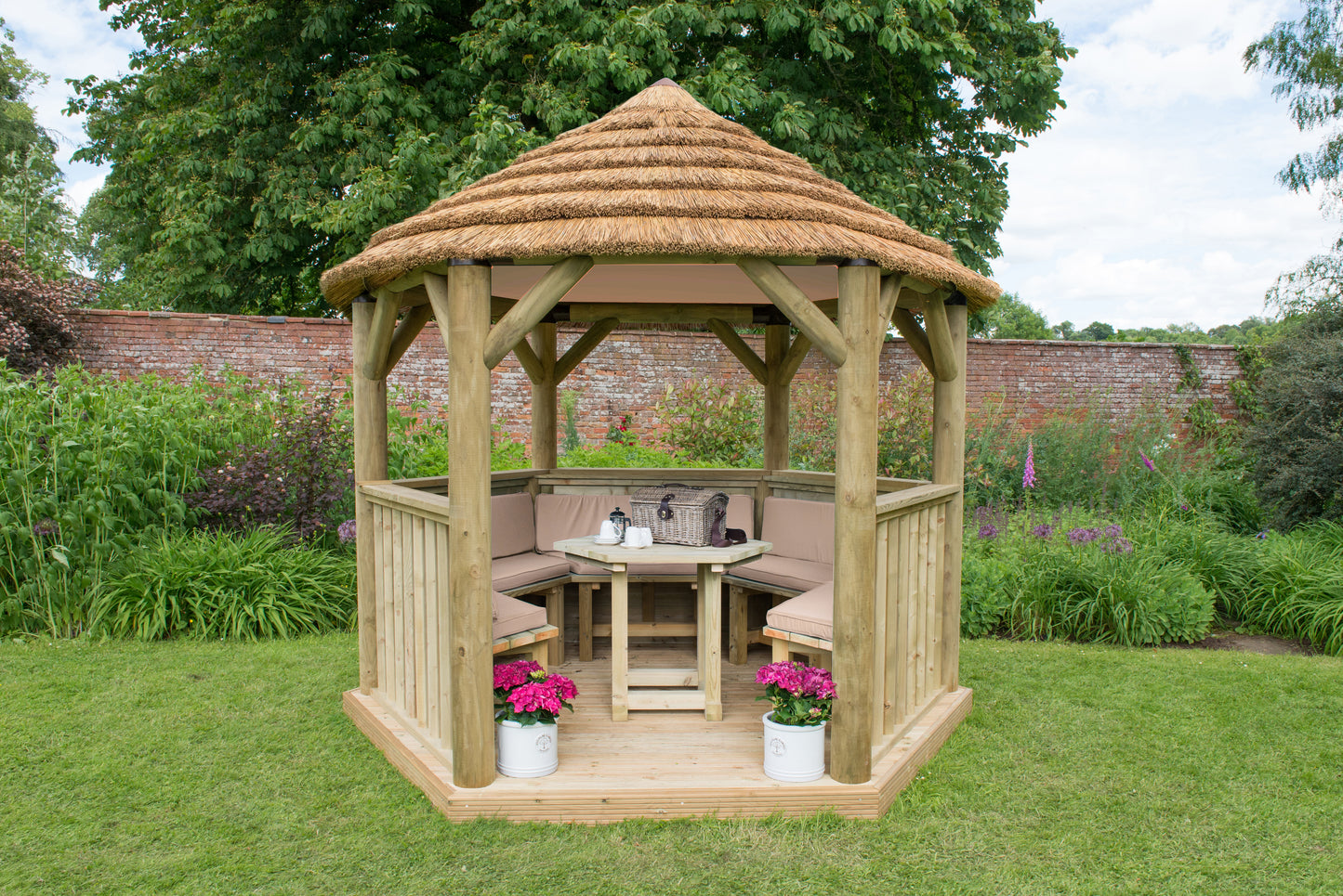 Forest Garden Hexagonal Wooden Garden Gazebo with Thatched Roof