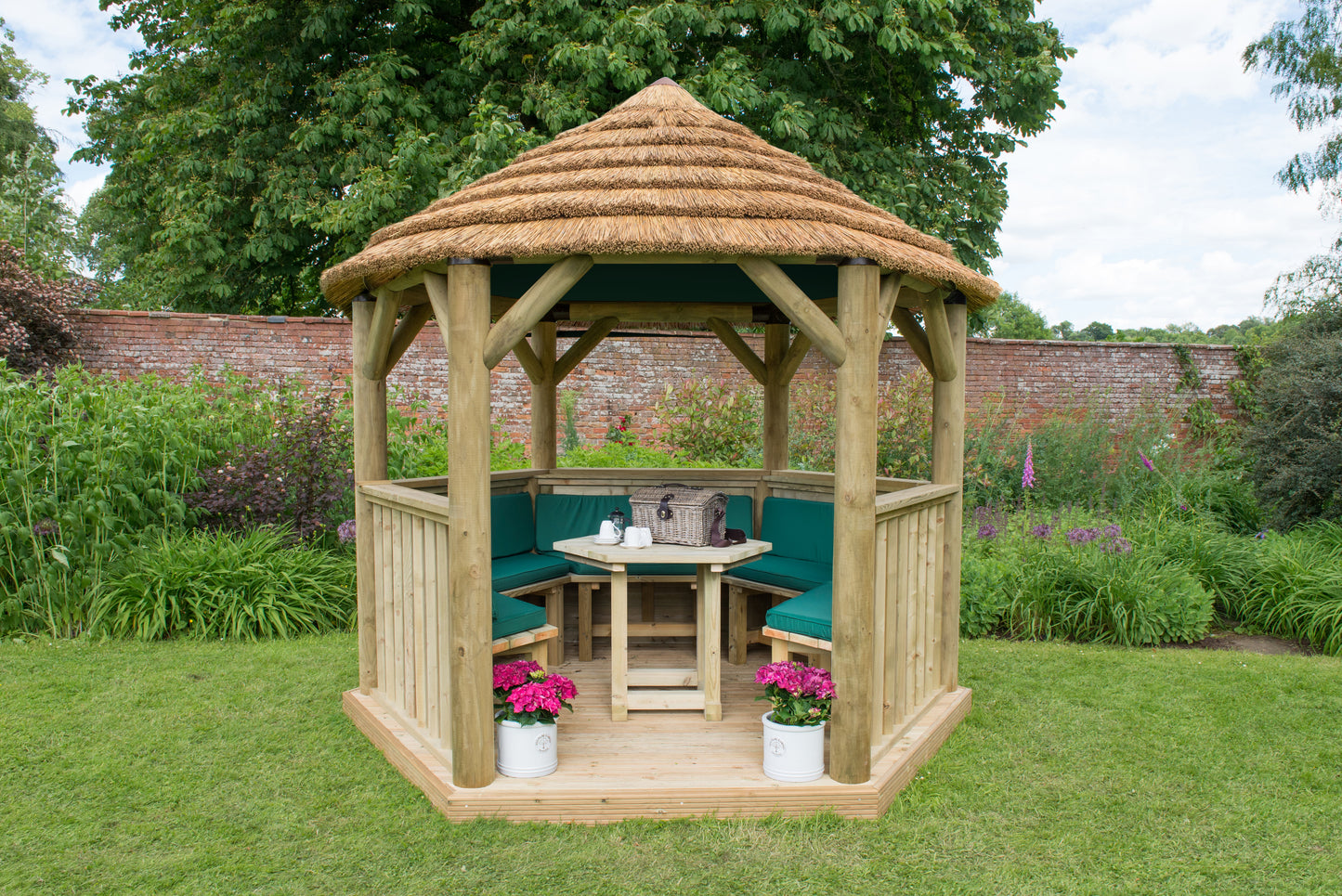 Forest Garden Hexagonal Wooden Garden Gazebo with Thatched Roof