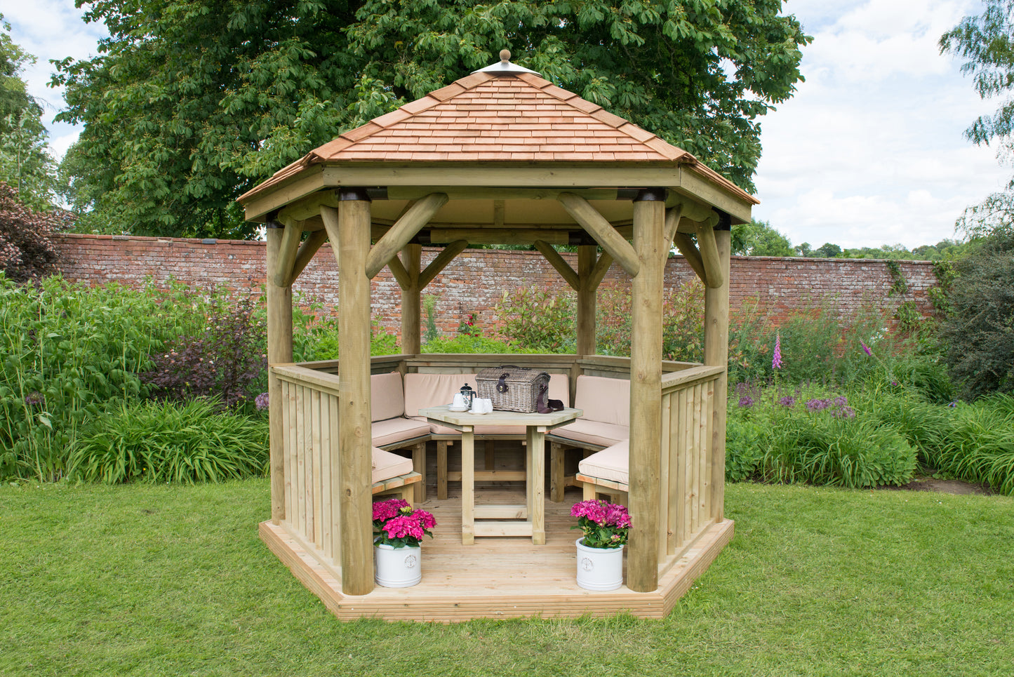 Forest Garden Hexagonal Wooden Garden Gazebo with Cedar Roof