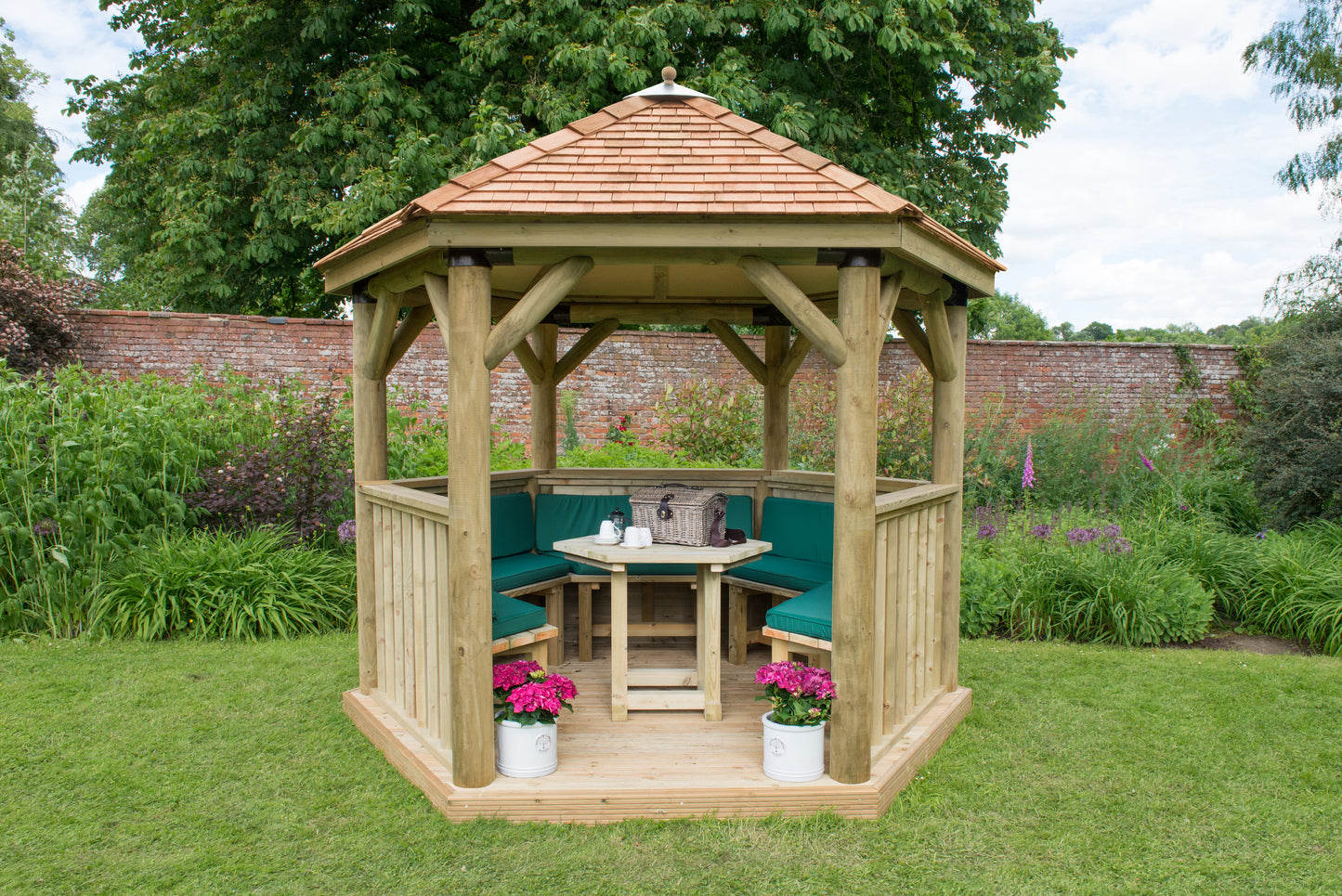 Forest Garden Hexagonal Wooden Garden Gazebo with Cedar Roof