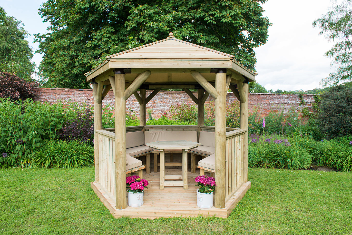 Forest Garden Hexagonal Wooden Garden Gazebo With Timber Roof