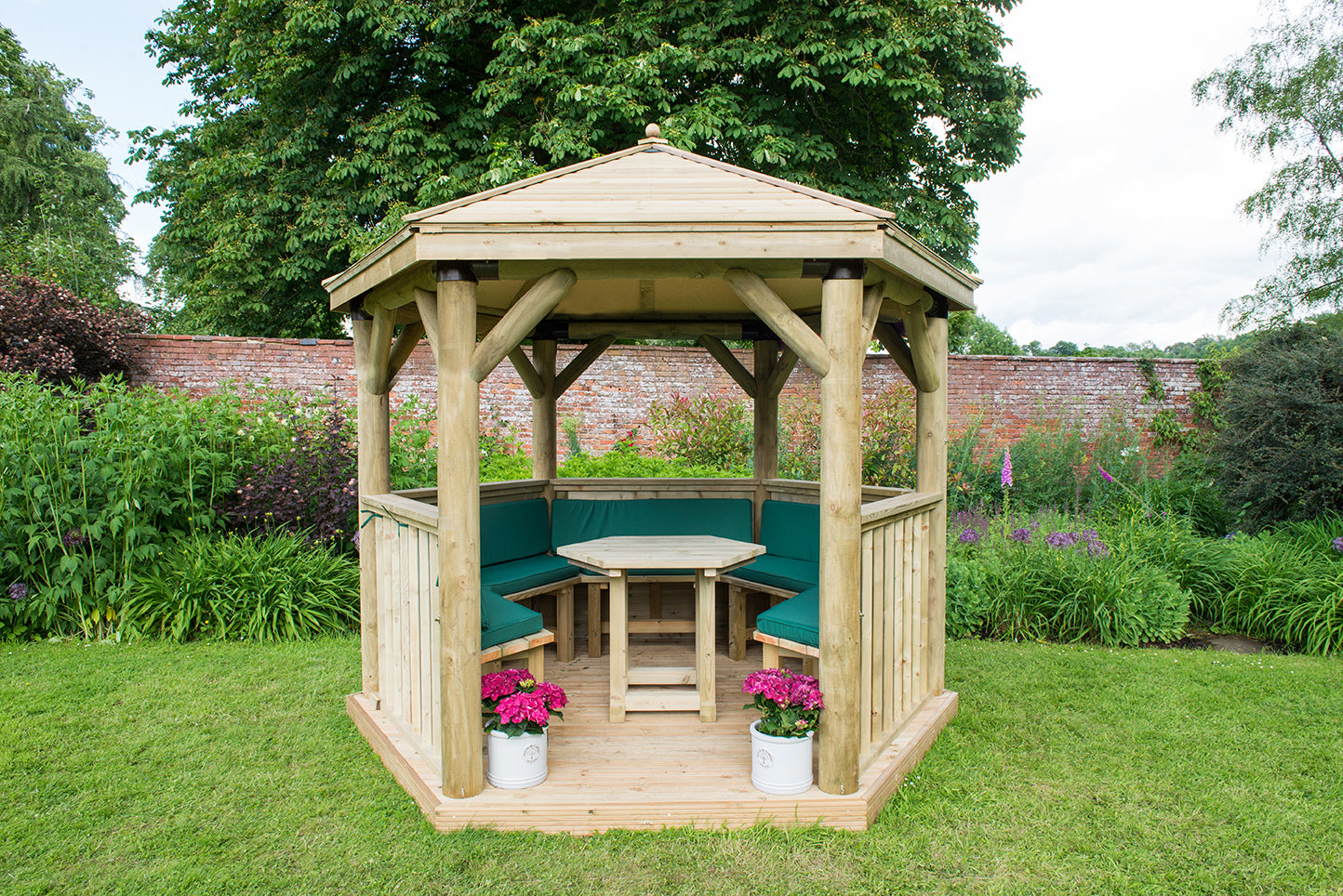 Forest Garden Hexagonal Wooden Garden Gazebo With Timber Roof