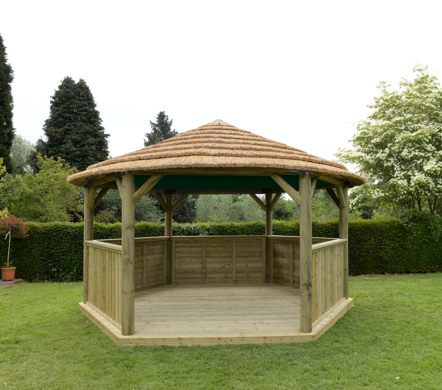 Forest Garden Hexagonal Wooden Garden Gazebo with Thatched Roof