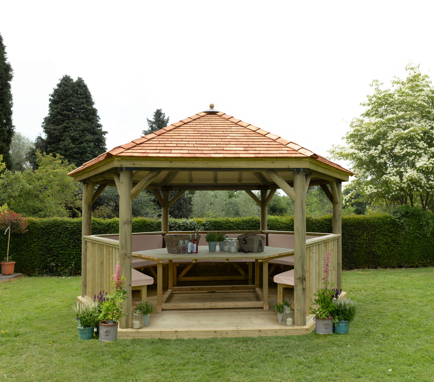 Forest Garden Hexagonal Wooden Garden Gazebo with Cedar Roof