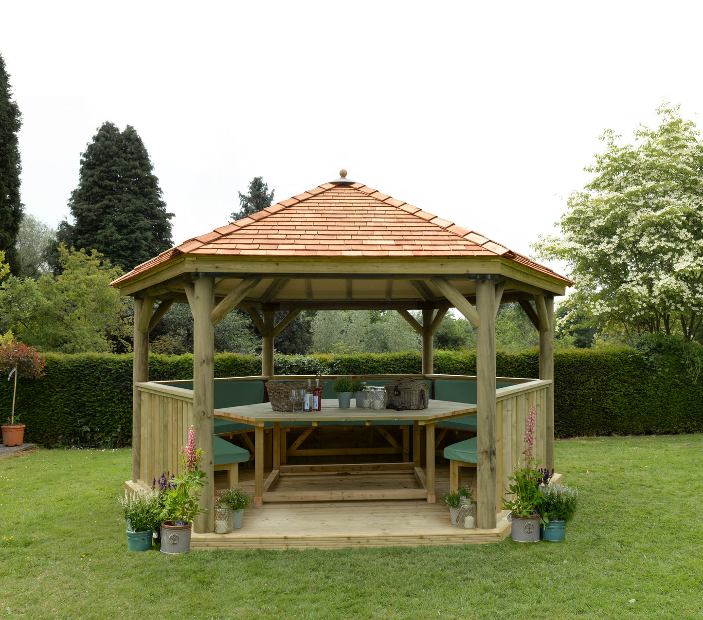 Forest Garden Hexagonal Wooden Garden Gazebo with Cedar Roof