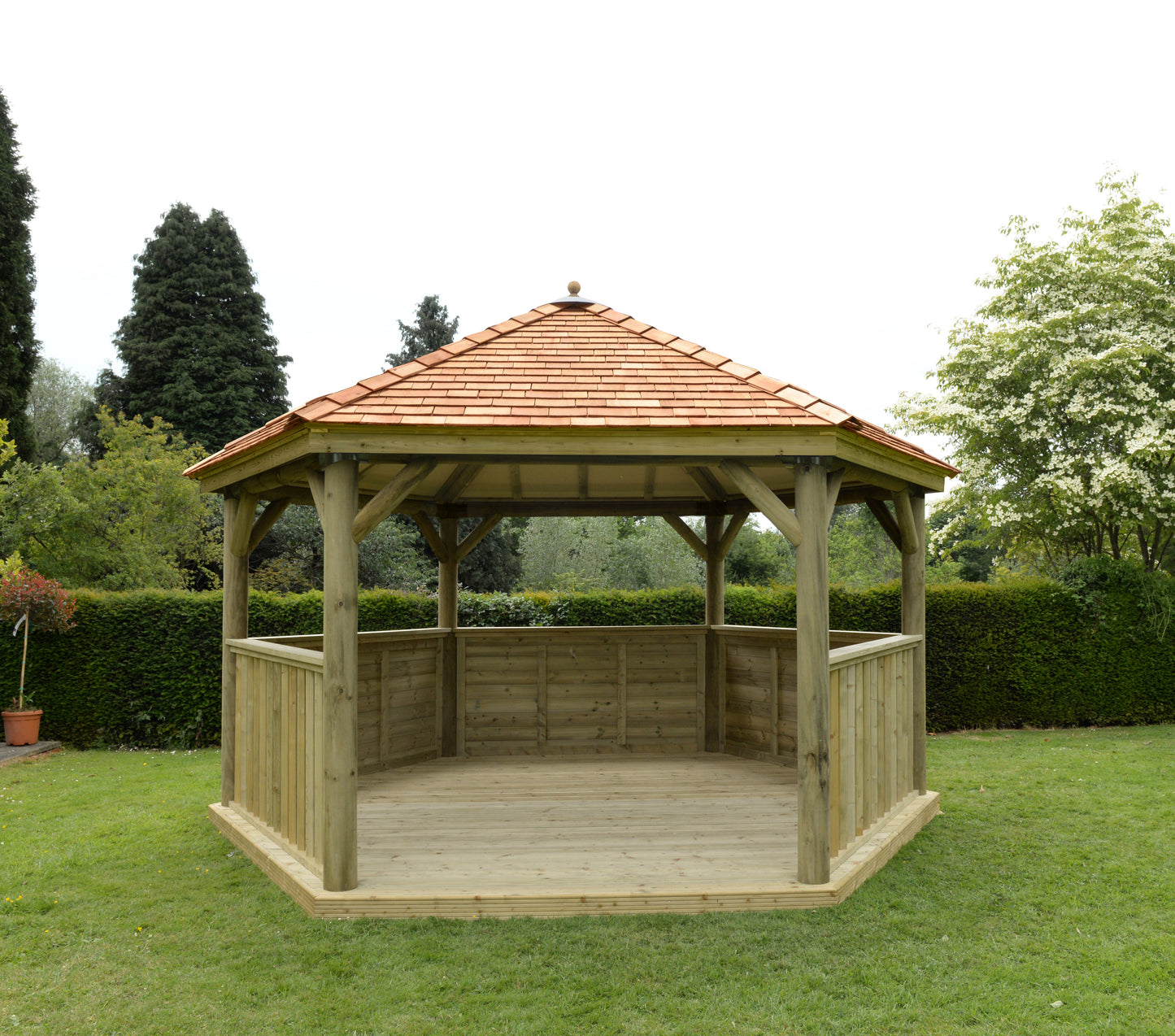 Forest Garden Hexagonal Wooden Garden Gazebo with Cedar Roof