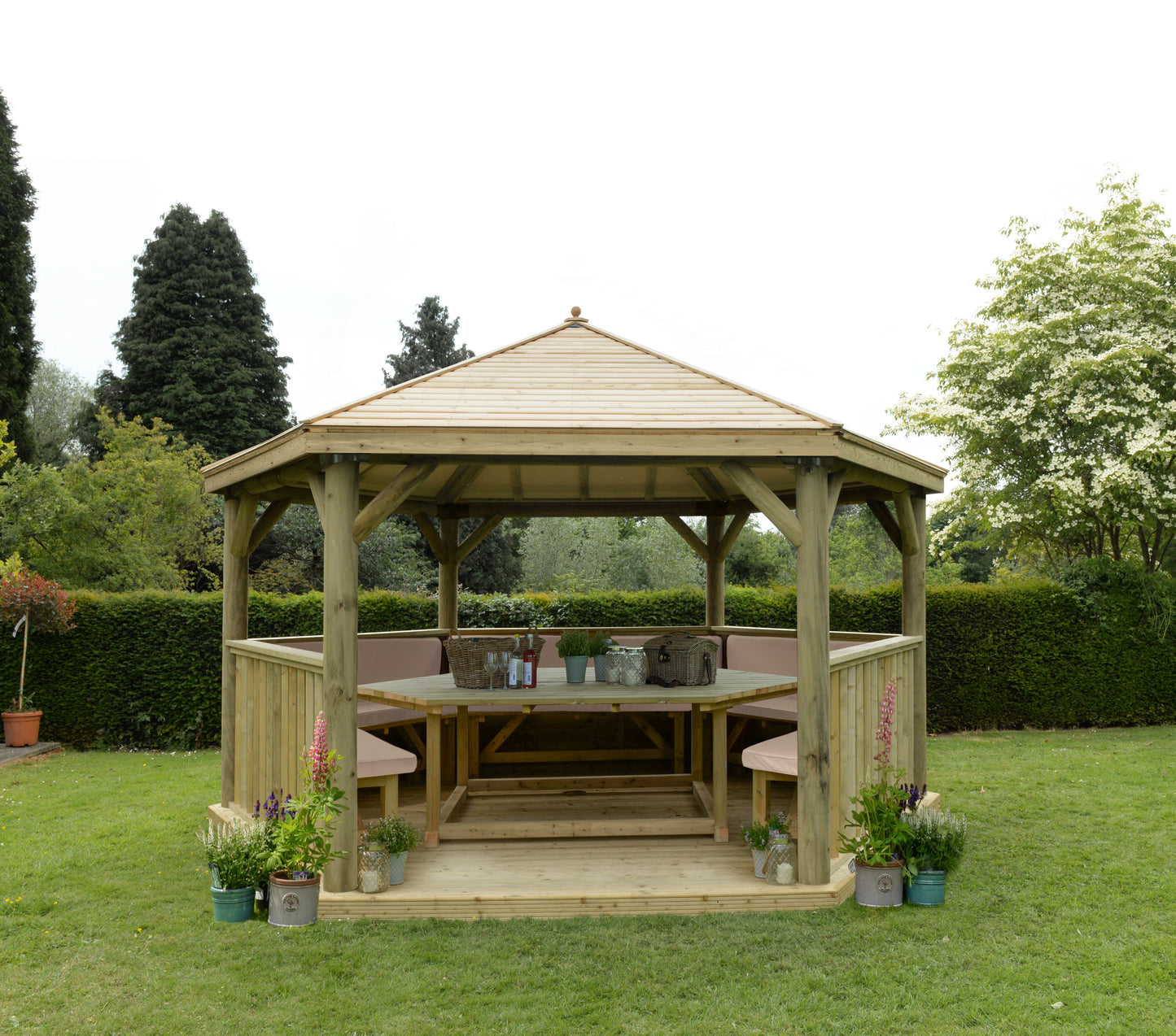 Forest Garden Hexagonal Wooden Garden Gazebo With Timber Roof