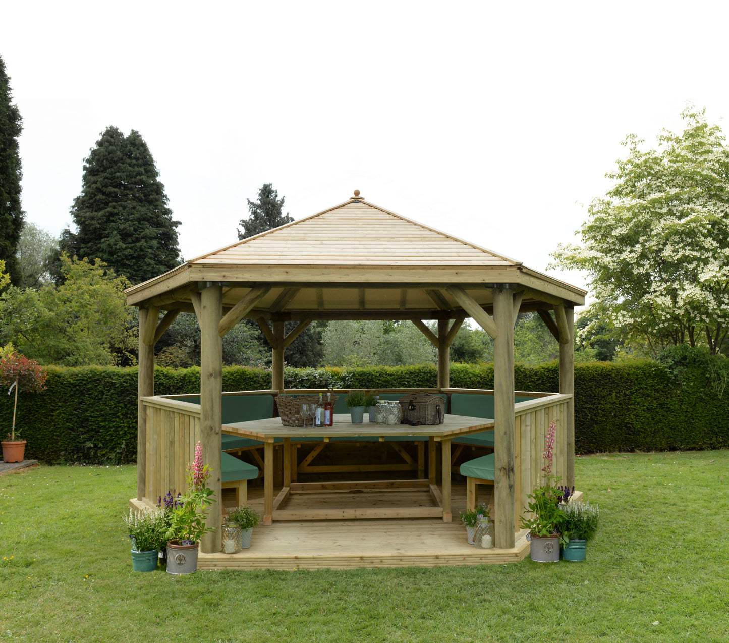 Forest Garden Hexagonal Wooden Garden Gazebo With Timber Roof