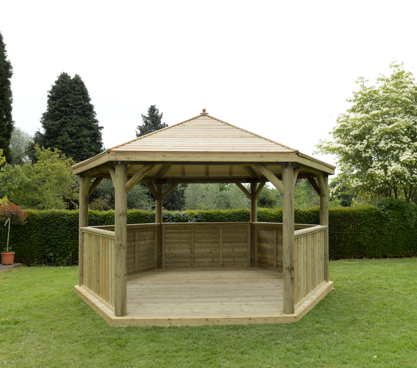 Forest Garden Hexagonal Wooden Garden Gazebo With Timber Roof