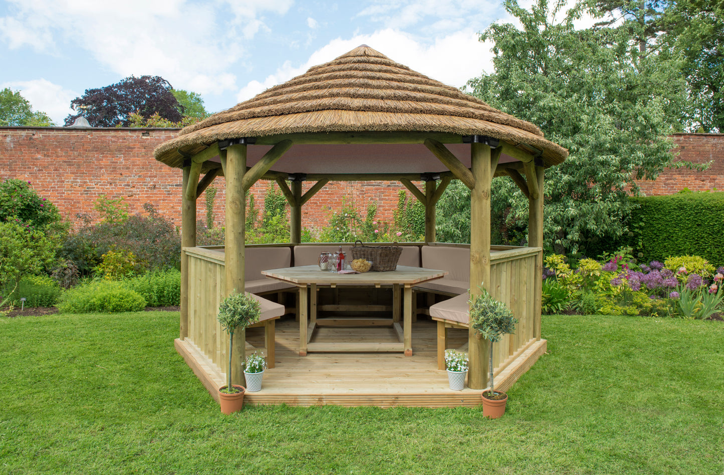 Forest Garden Hexagonal Wooden Garden Gazebo with Thatched Roof