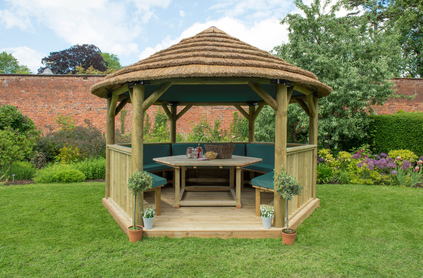 Forest Garden Hexagonal Wooden Garden Gazebo with Thatched Roof