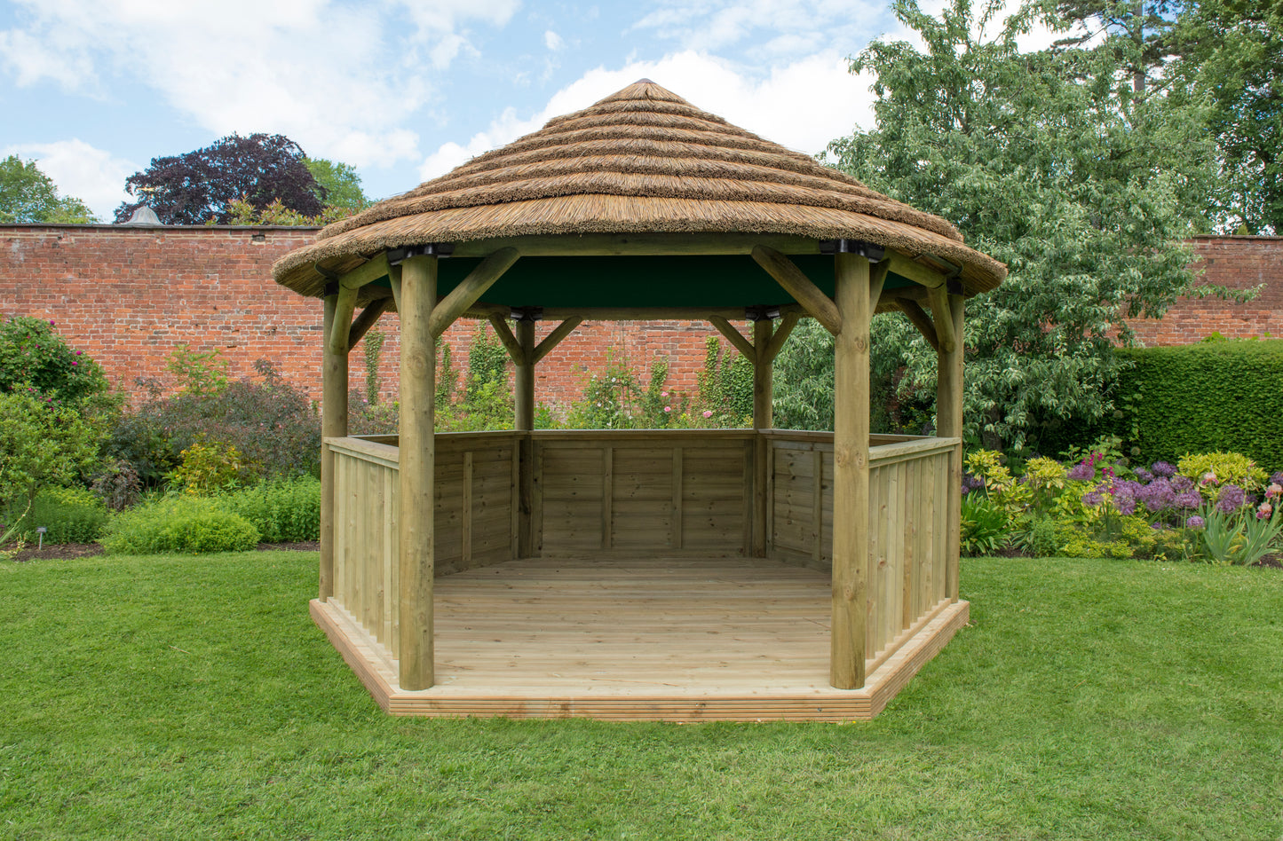 Forest Garden Hexagonal Wooden Garden Gazebo with Thatched Roof