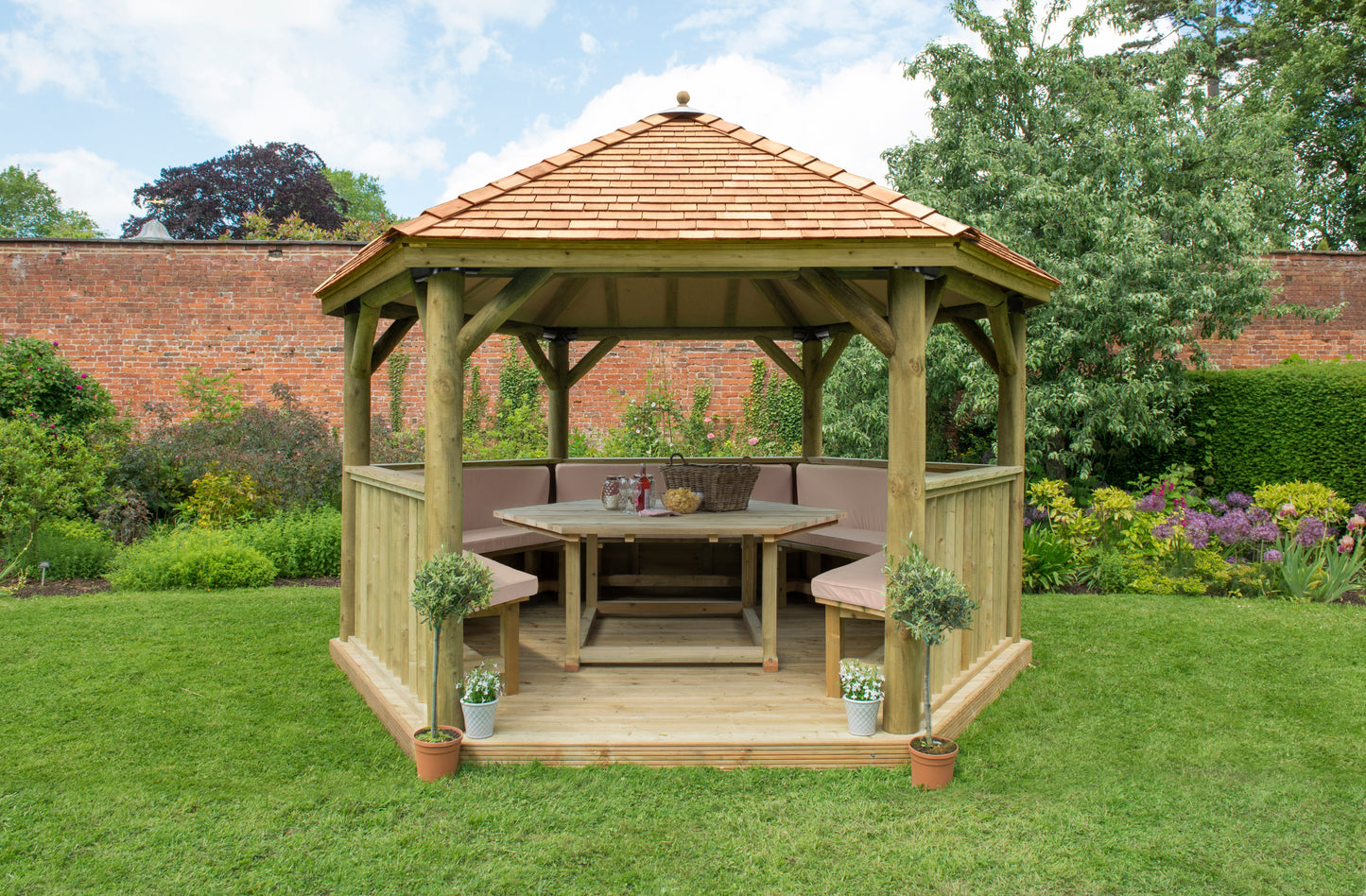 Forest Garden Hexagonal Wooden Garden Gazebo with Cedar Roof