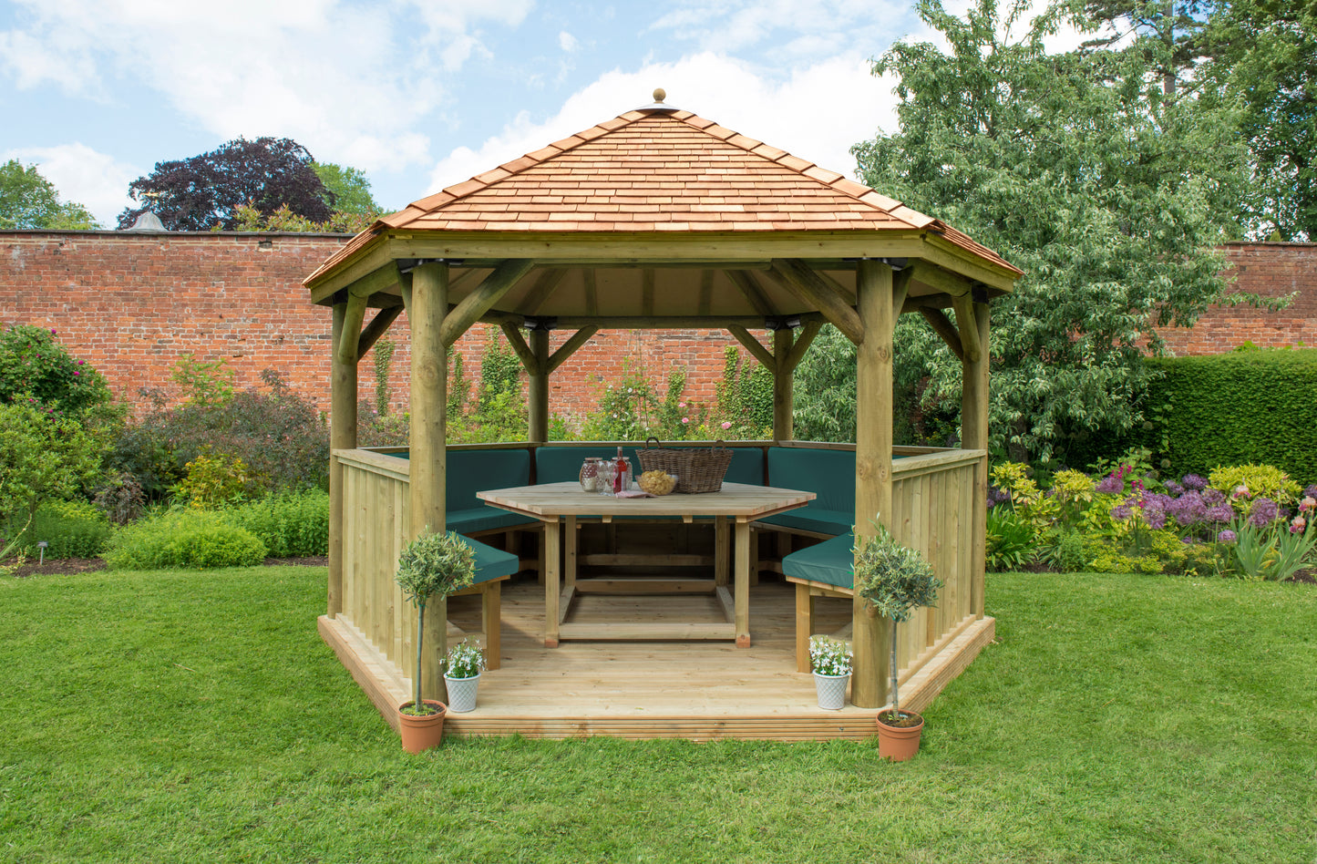 Forest Garden Hexagonal Wooden Garden Gazebo with Cedar Roof