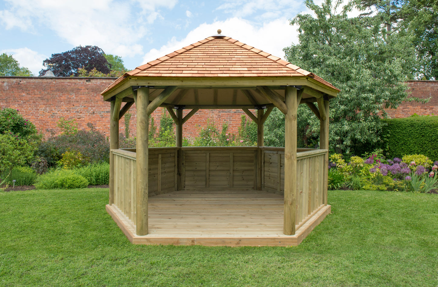 Forest Garden Hexagonal Wooden Garden Gazebo with Cedar Roof