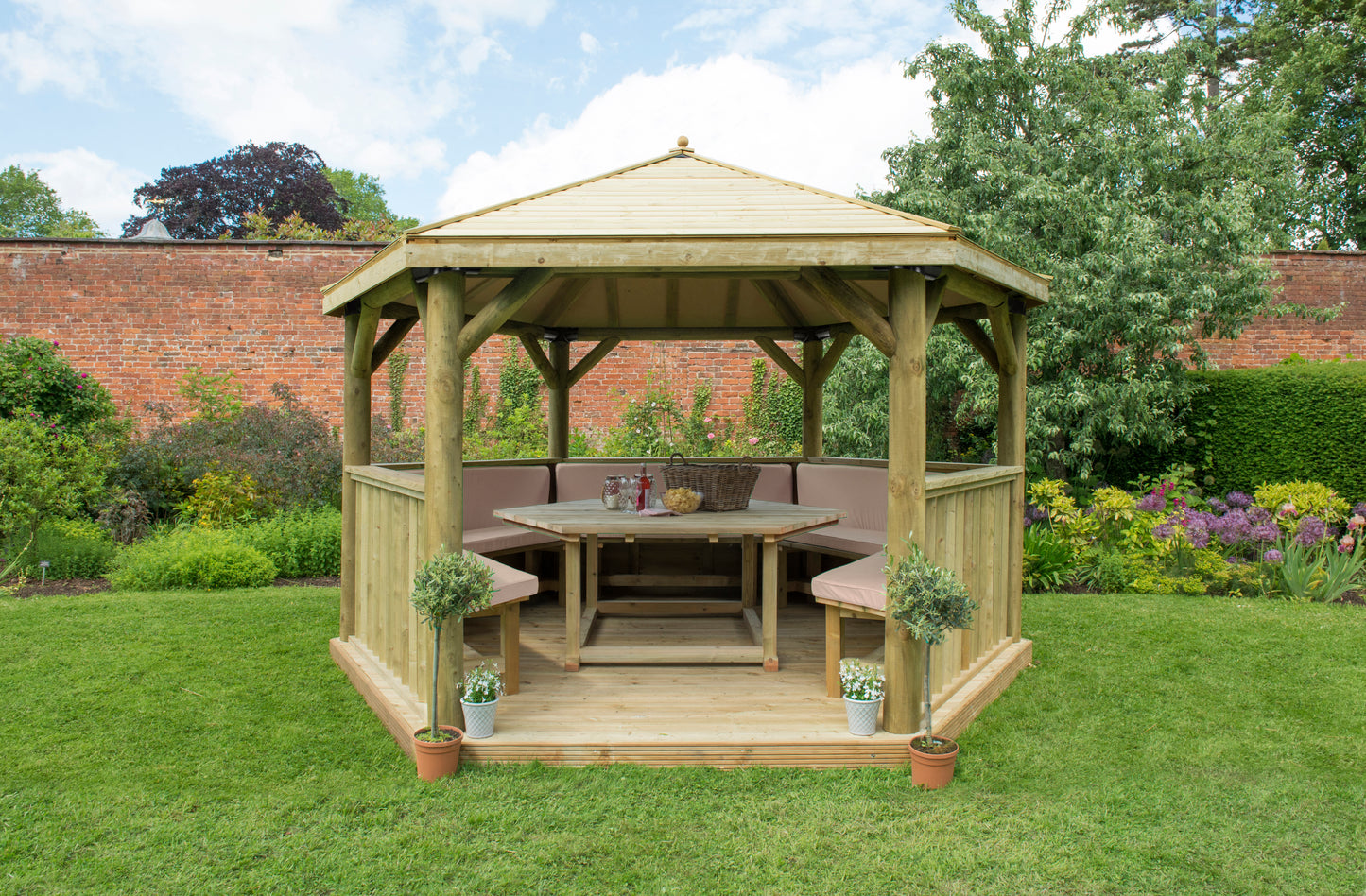 Forest Garden Hexagonal Wooden Garden Gazebo With Timber Roof