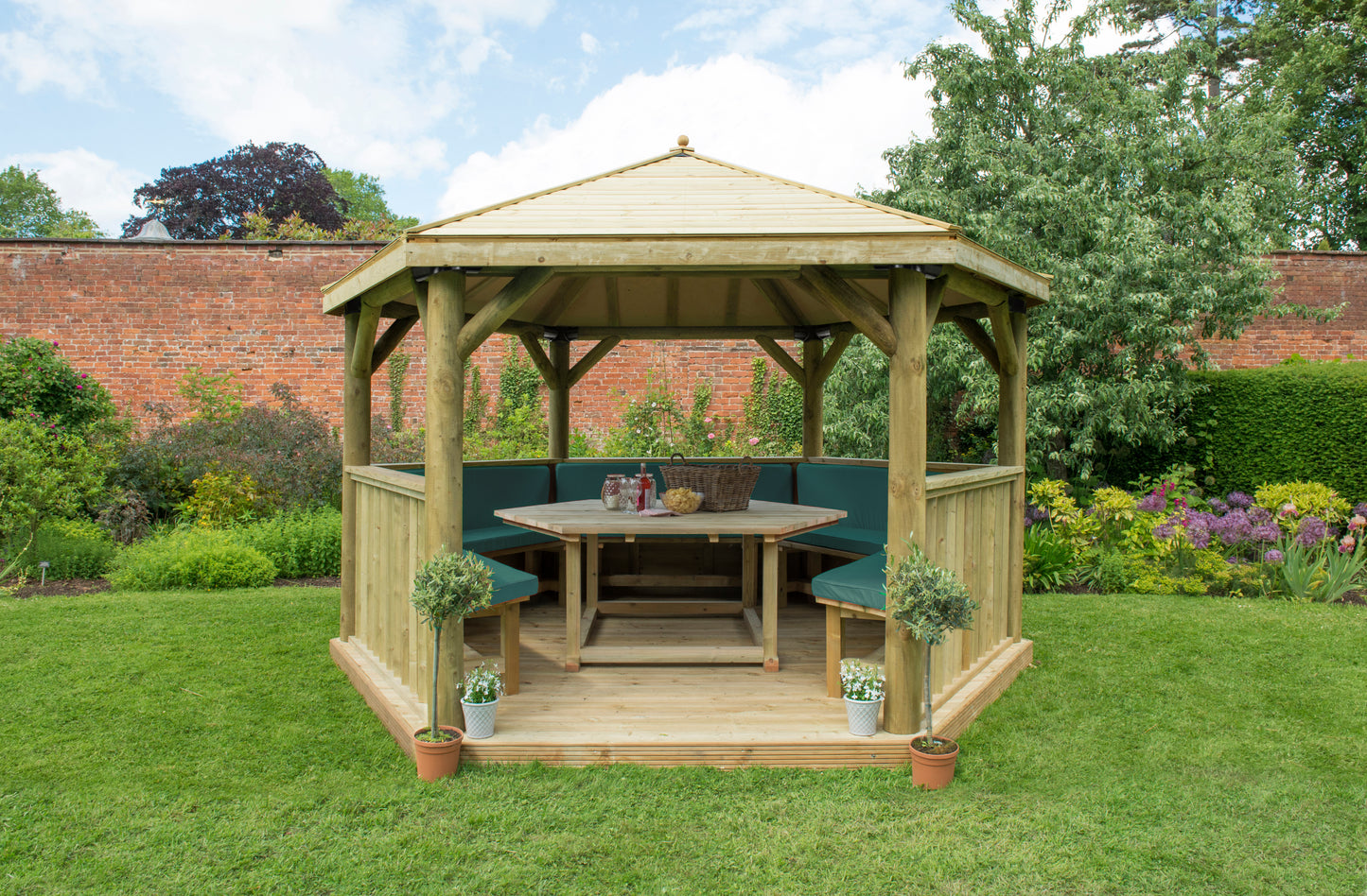 Forest Garden Hexagonal Wooden Garden Gazebo With Timber Roof