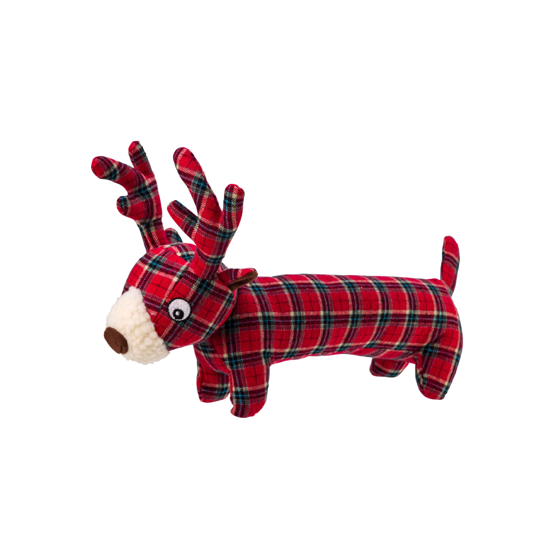 Dog Toy Red Tweed Long Reindeer 