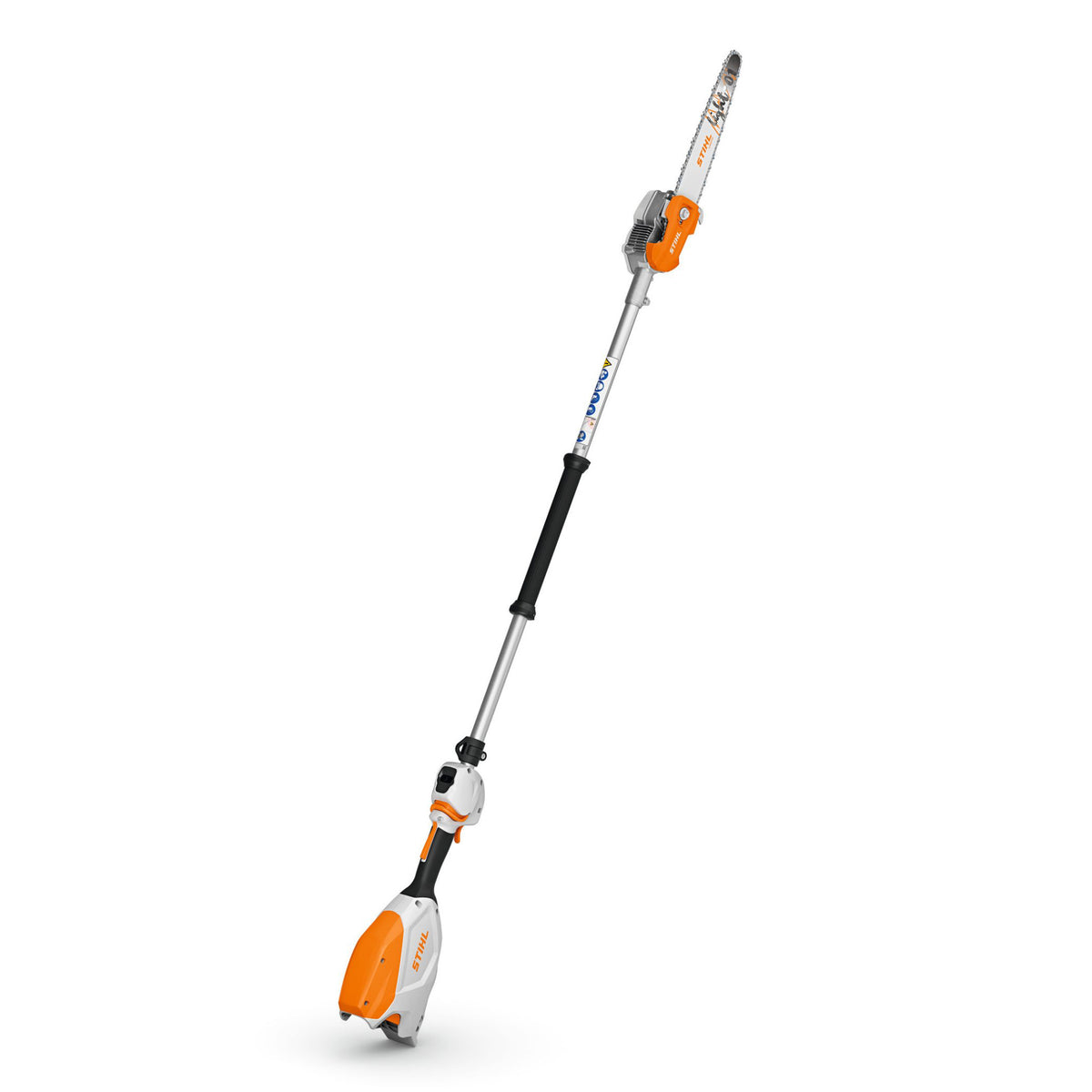 STIHL HTA 100 cordless pole pruner with 12 inch guide bar and ALLPRO battery system for professional tree pruning.