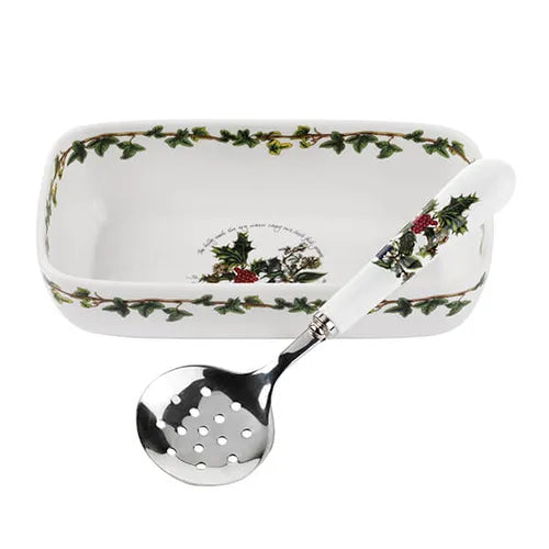 Portmeirion The Holly & The Ivy Cranberry Dish & Slotted Spoon