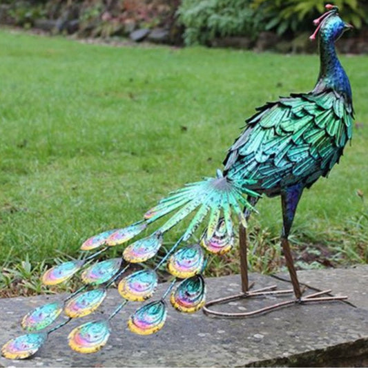 Greenkey Hand Painted Metal Peacock Forward Facing