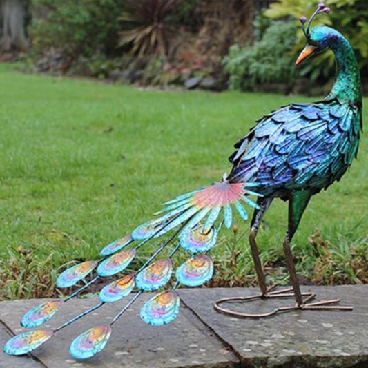 Greenkey Hand Painted Metal Peacock Rear Facing