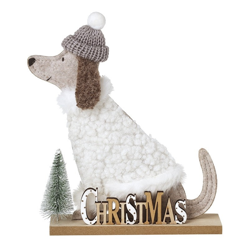 Heaven Sends Christmas Sign Dog In White Coat Tabletop Decoration