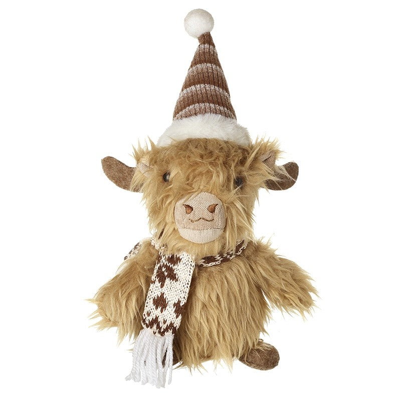 Heaven Sends Fluffy Highland Cow In Hat Standing Decoration