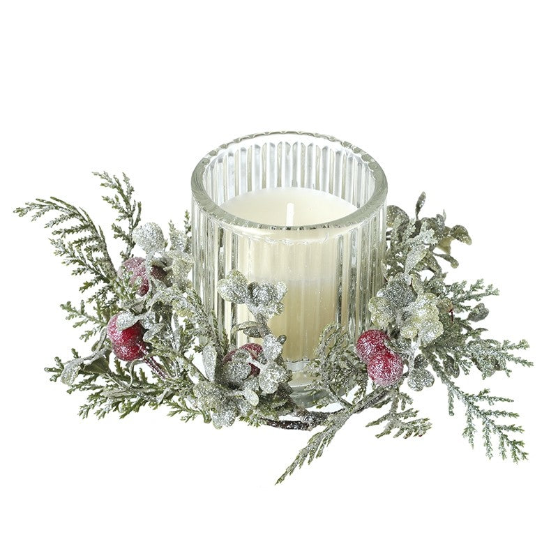 Heaven Sends Glass Candle With Foliage Surround