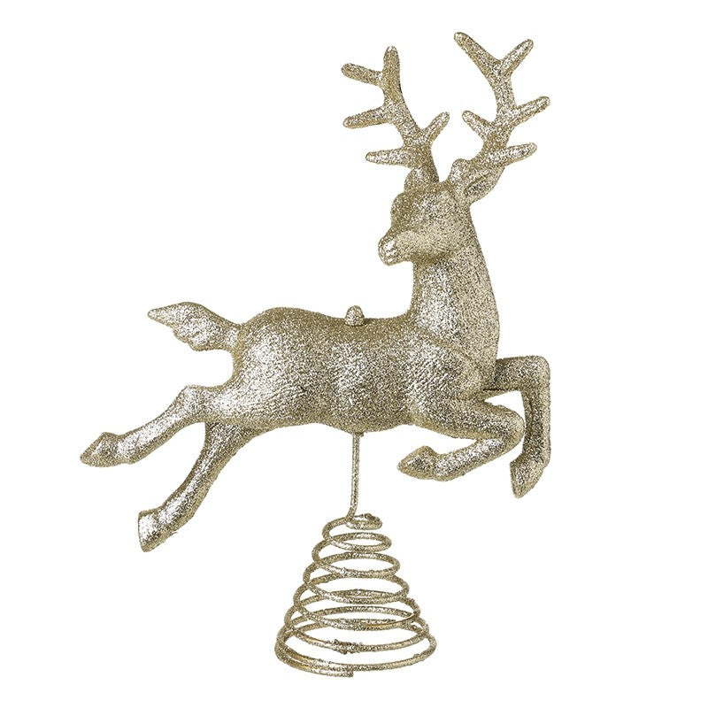 Heaven Sends Gold Glitter Prancing Deer Tree Topper