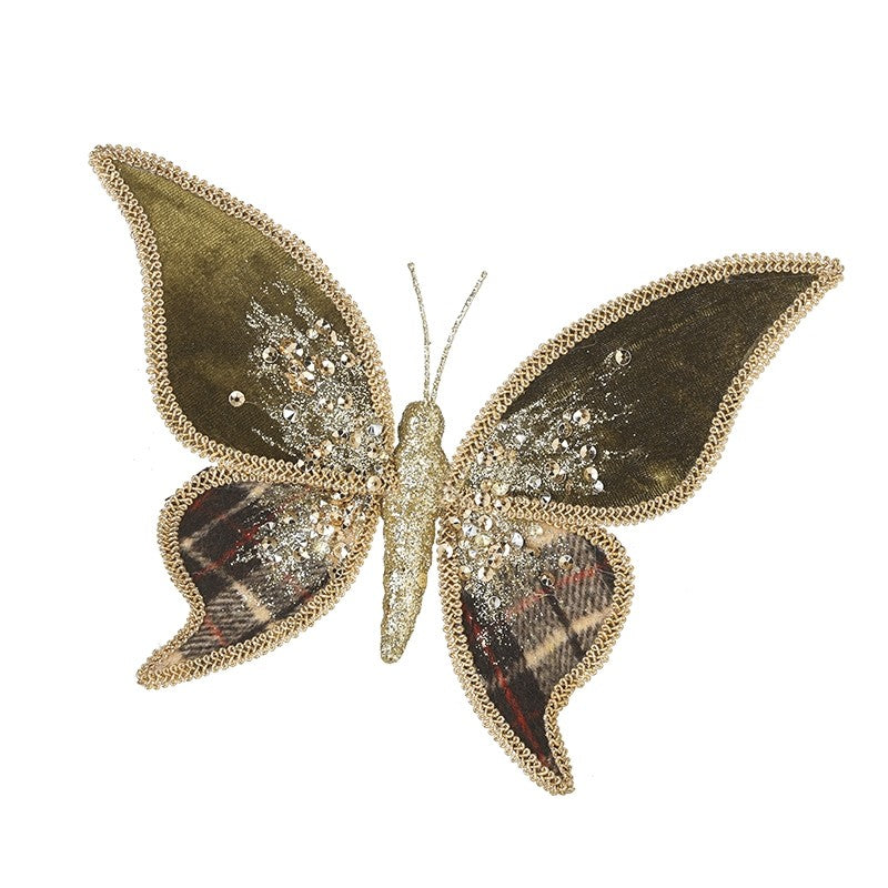 Heaven Sends Green Velvet Embellished Butterfly Decoration