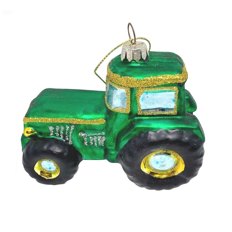 Heaven Sends Hanging Glass Green Tractor Christmas Decoration