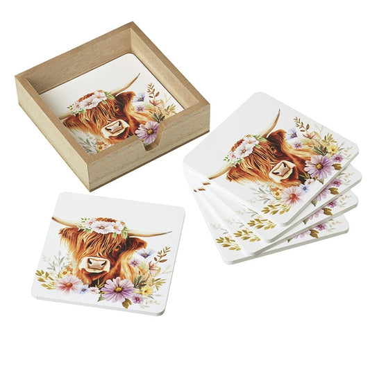 Heaven Sends Highland Cow Coaster Set