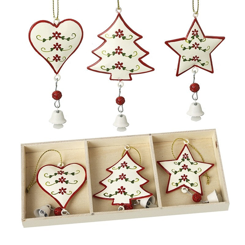 Heaven Sends Metal Heart, Tree & Star Christmas Baubles Set Of 6
