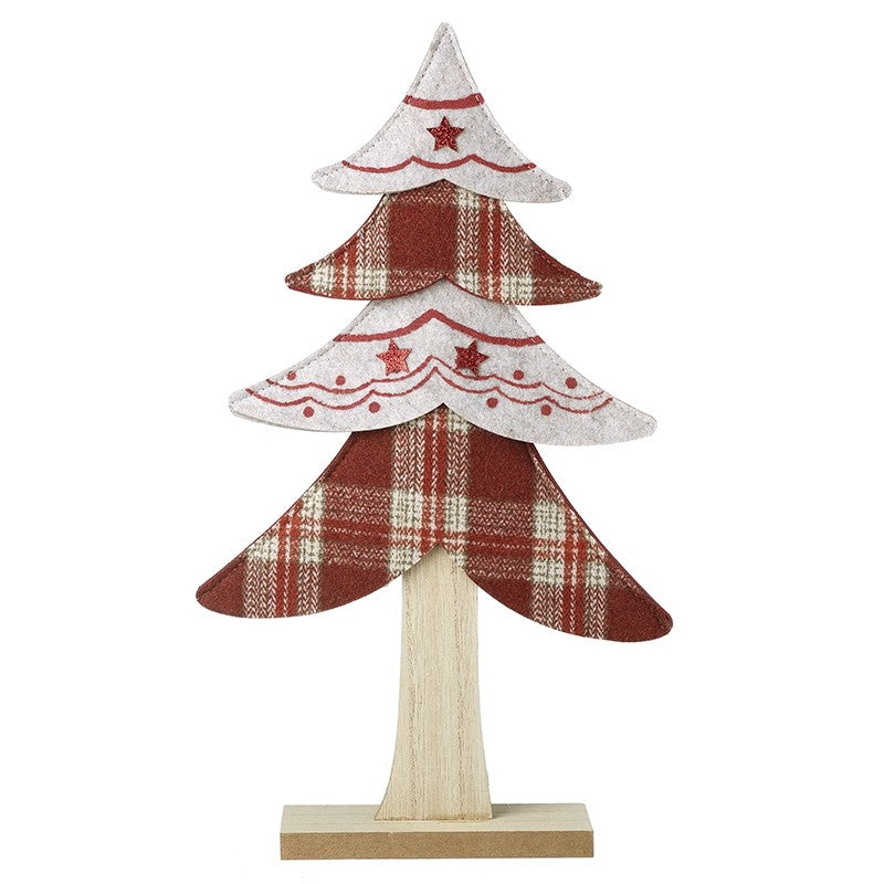 Heaven Sends Red White Tartan Felt Christmas Tree Standing Decoration