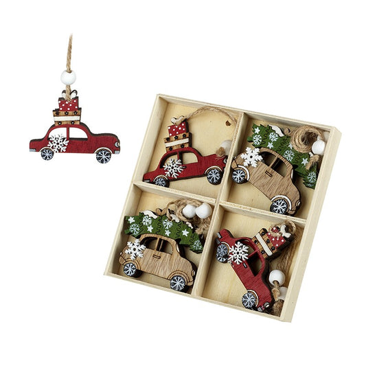 Heaven Sends Set Of Hanging Christmas Car Wooden Decorations