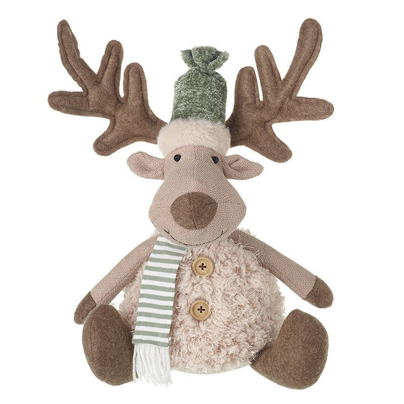 Heaven Sends Sitting Reindeer In Stripe Green Scarf Christmas Decoration
