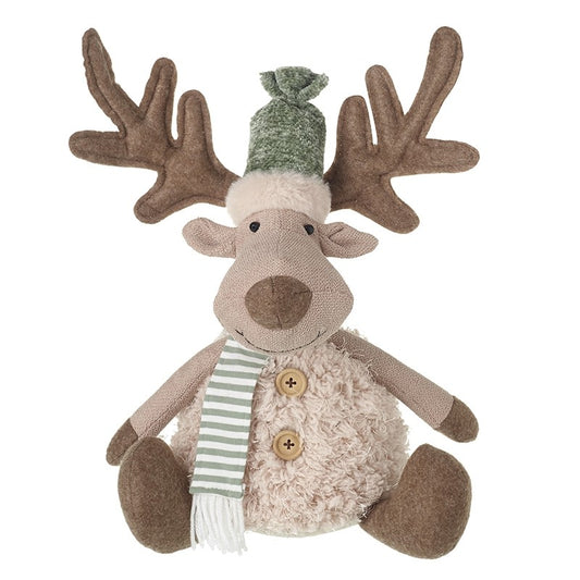 Heaven Sends Sitting Reindeer In Stripe Green Scarf Christmas Decoration