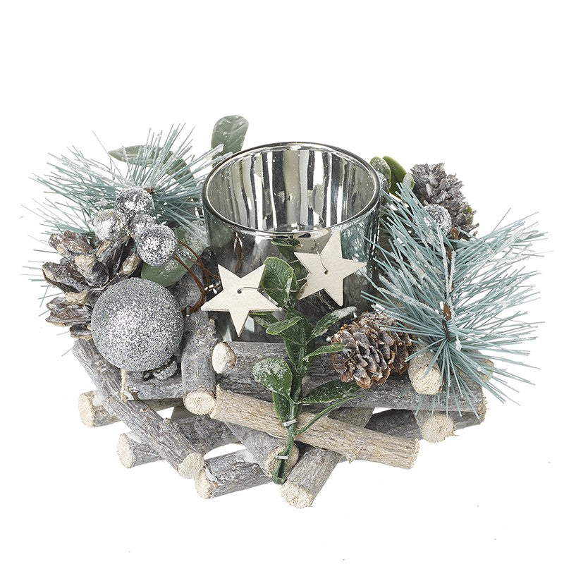 Heaven Sends Tea Light Holder With Silver Foliage Christmas Decoration