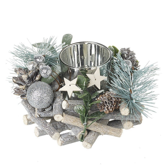 Heaven Sends Tea Light Holder With Silver Foliage Christmas Decoration