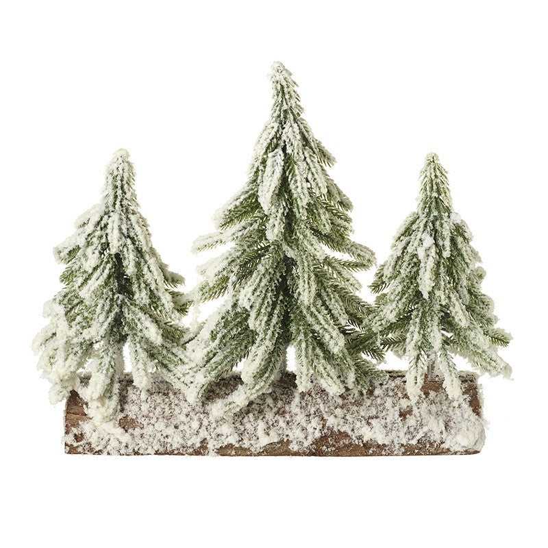 Heaven Sends Three Snowy Trees On Log Christmas Decoration
