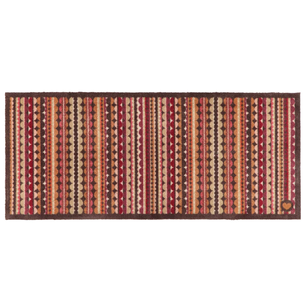 Hug Rug Beady Stripe Earth washable runner mat with non-slip backing laid on a wooden kitchen floor