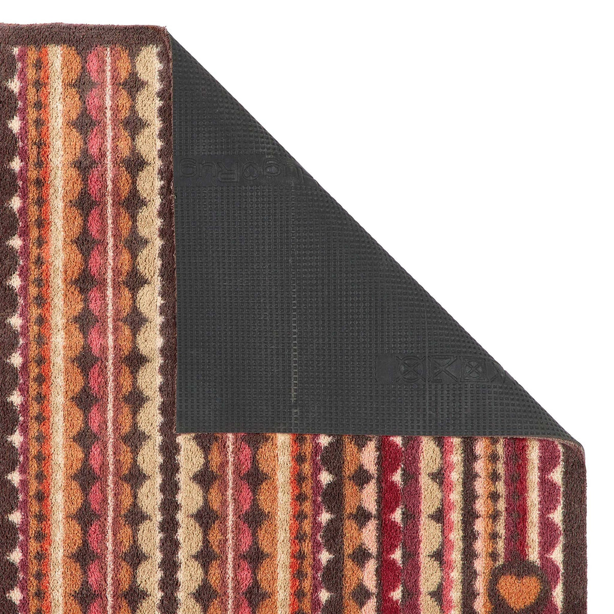 Hug Rug Beady Stripe Earth washable doormat with non-slip recycled rubber backing and brown striped pattern