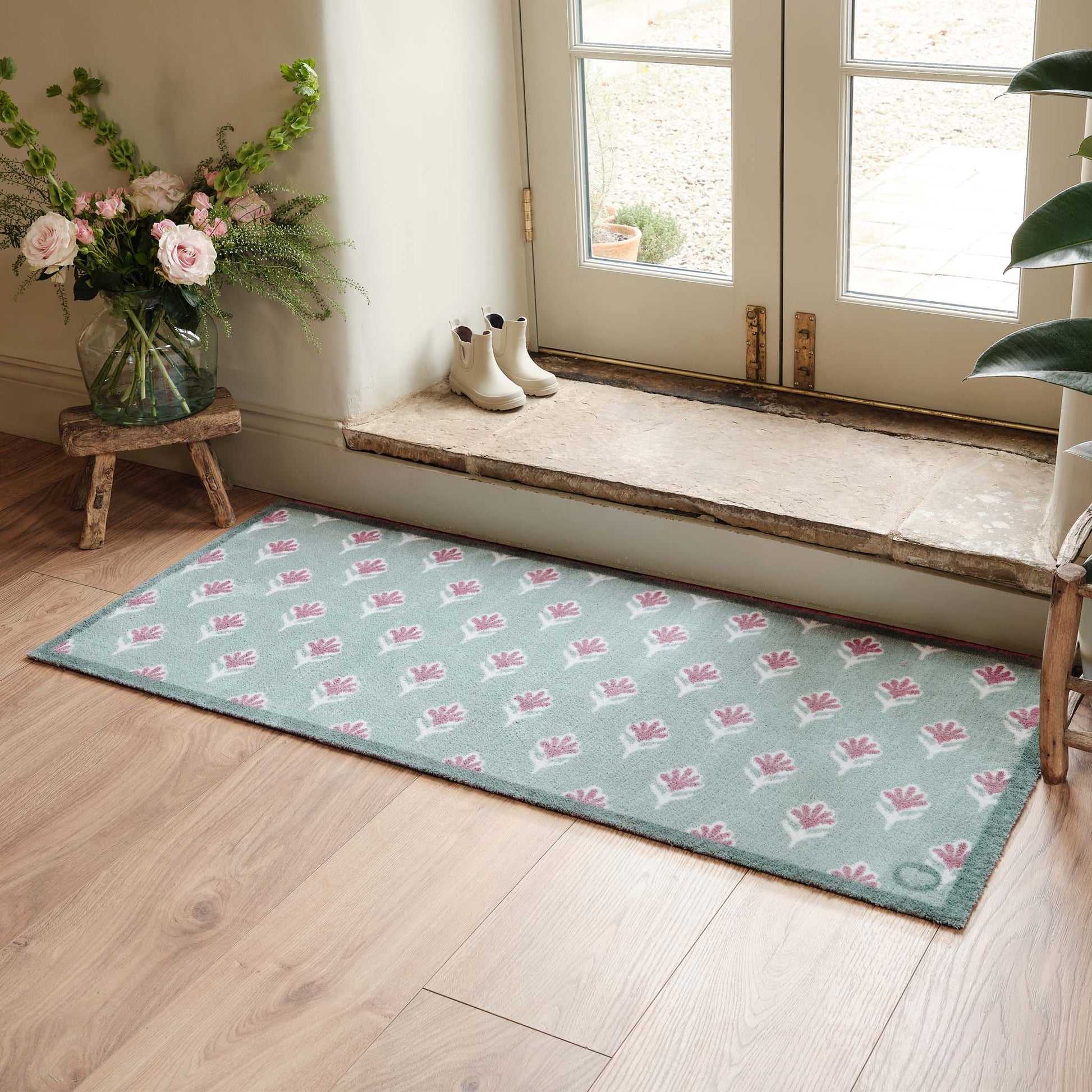 Hug Rug Disty Floral Green Runner Mat