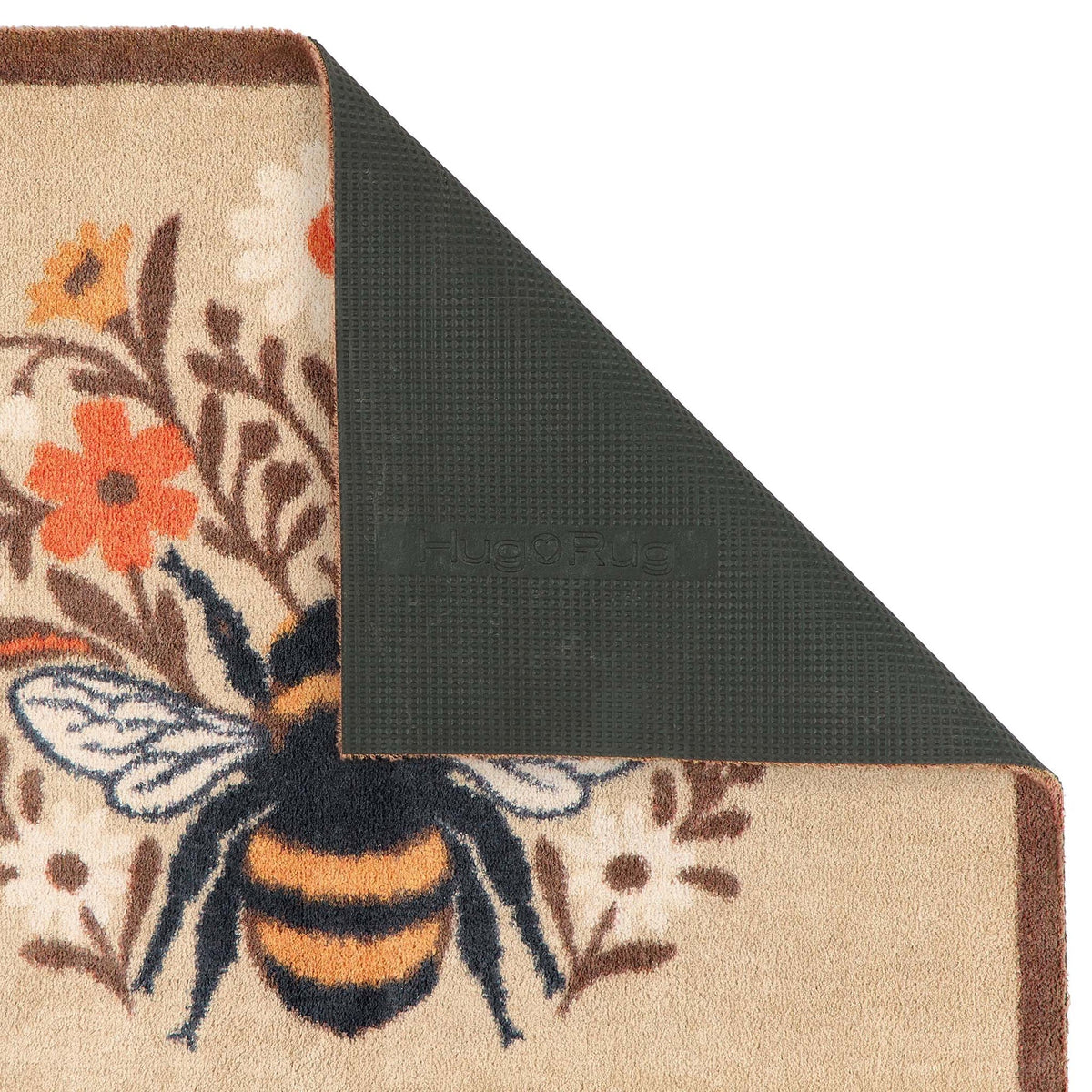 Hug Rug Floral Bee Beige washable doormat with central bee illustration