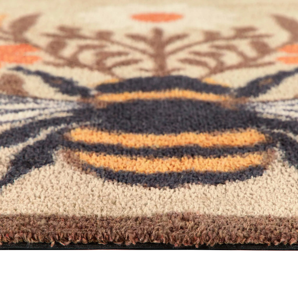 Hug Rug Floral Bee Beige washable doormat with central bee illustration